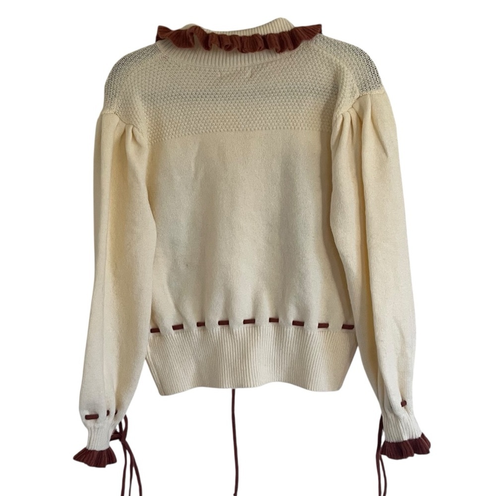 Listicle Beige Brown Floral Embroidered Knit Cardigan NWT Small - Picture 2 of 14